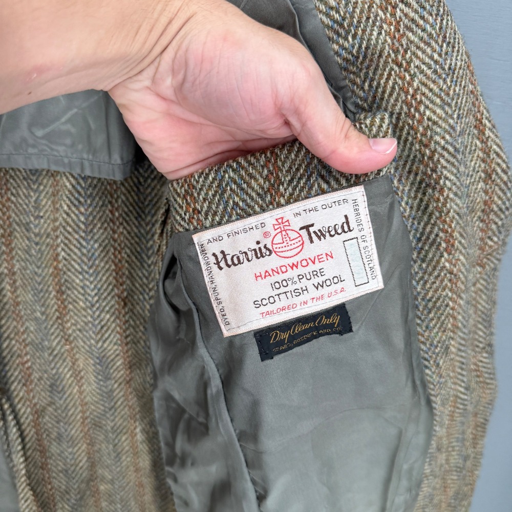 Vintage Harris Tweed Blazer Brown Herringbone Striped Wool Sport Coat 38R - Picture 7 of 9